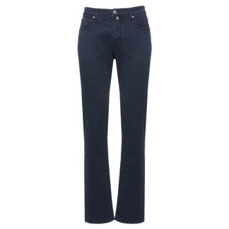 Jacob Cohen Straight broek met logopatch - Heren - Jeans - Blauw - Maat: W33 Katoen