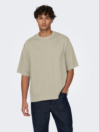 Only & Sons Rundhalsshirt ONLY & SONS ONSMILLENIUM OVZ SS TEE NOOS, Herren, Gr. XXL, beige (silber lining), Single Jersey, Obermaterial: 100% Baumwolle, unifarben