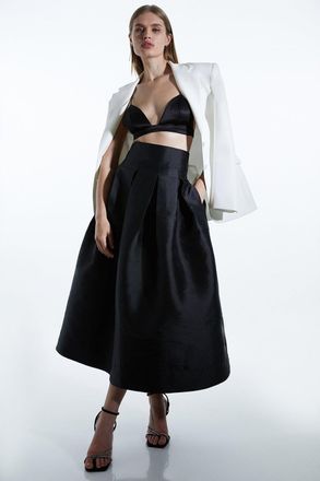 Karen Millen Womens Petite Twill Prom Maxi Skirt - Black - Size 14 UK