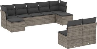 vidaXL Set De Muebles De Jard&iacute;n 9 Pzas Y Cojines Rat&aacute;n Sint&eacute;tico Gris Vidaxl