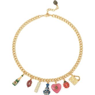 Kurt Geiger Mixed Charm Curb Chain Necklace in Gold/Multi at Nordstrom