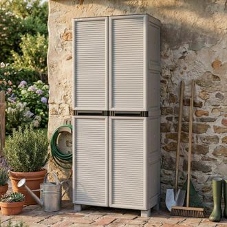 Dmora Armario Para Exteriores O Interior Multiusos, Gabinete De 1 Puerta Y 3 Estantes De Polipropileno, 100% Made In Italy, 70x39h172 Cm, Color Gris Claro -