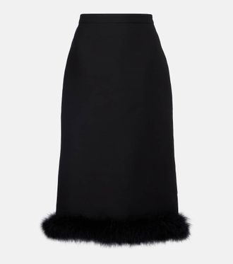 Valentino Feather-trimmed wool and silk Crepe Couture midi skirt