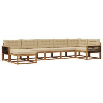 vidaXL Conjunto De Sof&aacute;s De Exterior Con Coj&iacute;n 7 Pcs Natural Y Beige Vidaxl