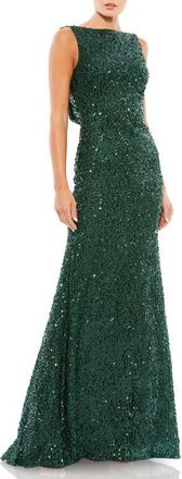 Mac Duggal Petite Sequin Sleeveless Evening Gown with Draped Back in Emerald at Nordstrom, Size 14P