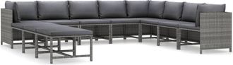 vidaXL Set De Muebles De Jard&iacute;n 11 Pzas Y Cojines Rat&aacute;n Sint&eacute;tico Gris Vidaxl