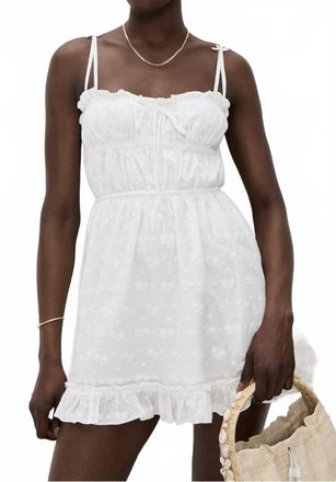 For Love & Lemons Edie Slip Mini Dress In White Eyelet