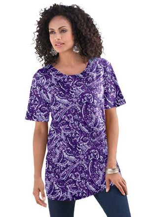 Roaman's Plus Size Cotton Ultimate Crewneck Tee in Violet Textured Paisley at Nordstrom, Size Small