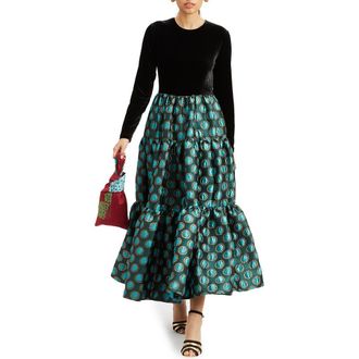 La DoubleJ Big Dress in Jacquard Winter Sun Emerald at Nordstrom, Size Medium