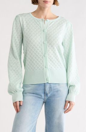 By Design Eileen Pointelle Knit Cardigan in Aqua Glass at Nordstrom Rack, Size X-Small