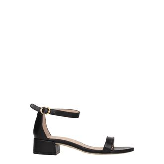 Stuart Weitzman Black Leather Flat Womens Sandals