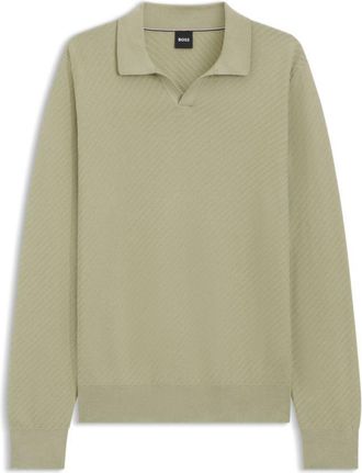 BOSS Knitted cotton sweater with Johnny collar