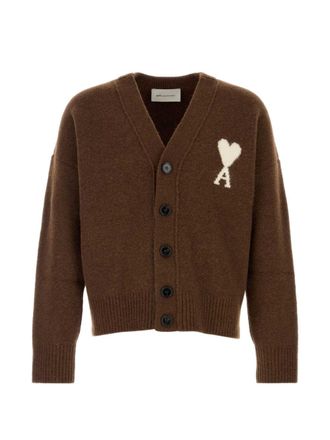 Ami Cropped Heart Embroidery Cardigan