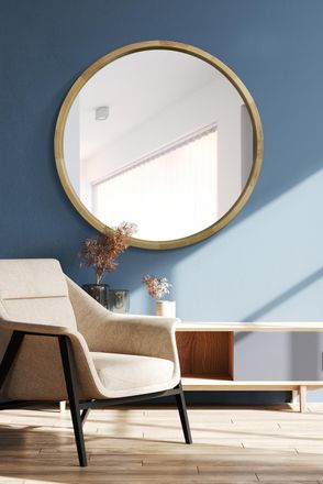 MirrorOutlet Solid Oak Round Deep Dish Framed Mirror 39 X 39 (100CM X 100CM) in Beige | Size: 1 Pack