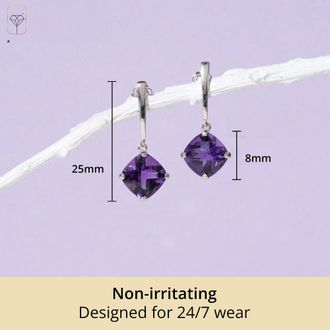 MAX + STONE 14k White or Yellow Gold 8mm Solitaire Cushion Cut Gemstone Drop Dangle Earrings