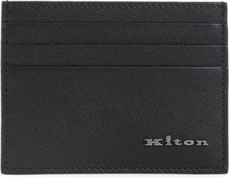 Kiton Black Calf Leather Card Holder