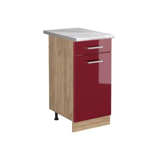 Vicco Mueble Bajo De Cocina R-line, Rojo De Alto Brillo/roble Dorado, 40 Cm Encimera M&aacute;rmol, Vicco