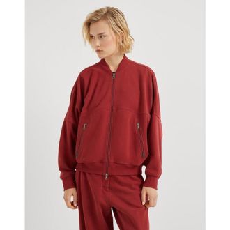Brunello Cucinelli Womens Rust Zip Front Oversized Sweater, Size XL