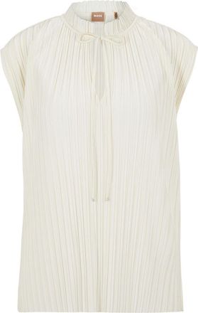HUGO BOSS Womens V-Neck Band Collar Sleeveless Tunic Blouse in Open White - Size 14 UK