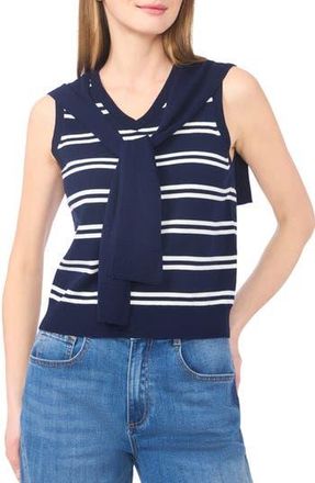 Halogen Tie Shoulder Sleeveless Stripe Sweater in Classic Navy/ivory at Nordstrom Rack, Size X-Small
