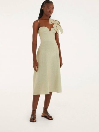 Farm Rio Striped Monstera Leaf Midi Dress In Green