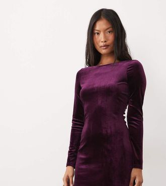Nobody's Child Bobbie vestito mini in velluto con scollo a barchetta in viola scuro-Rosso