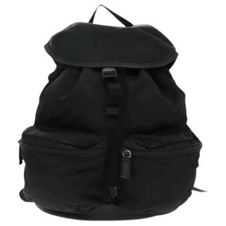 Prada Vintage, unisex, Zwart, ONE Size, Nylon, Pre-owned Double Front Pocket Backpack