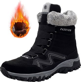 Generic Women Boots Mid Calf, Waterproof Hiking Boots - Solid Color Fluffy Boot Fashion Going Out High Top Boot Casual Outdoor Sports Booties for Winter Casua