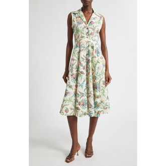 Etro Floral Sleeveless Cotton Midi Dress in Print On White Base at Nordstrom, Size 12 Us