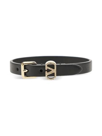 Valentino Garavani leather and Swarovski-crystals-embellished bracelet - women - Calf Leather/Swarovski Crystal - One Size - Black