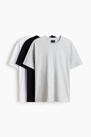 H&M 3-pack Regular Fit T-shirts in Gray Melange/black/white at Nordstrom, Size Xx-Large