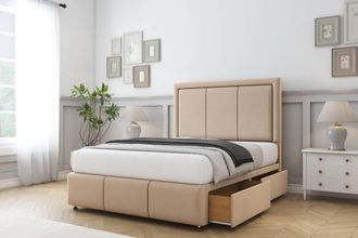 Sloomy Lancaster Plush Divan Set 2 Drawers-26 Headboard-Footboard in Stone | Size: Single