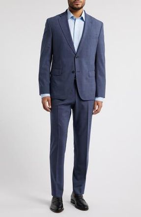 BOSS Huge Slim Fit M&eacute;lange Stretch Wool Suit in Medium Blue at Nordstrom Rack, Size 44 Regular