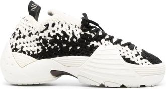 Lanvin Flash-X Crochet-Knit Lace-Up Sneakers - Dames - Sneakers - Zwart - 36 EU - Katoen - Schoenen
