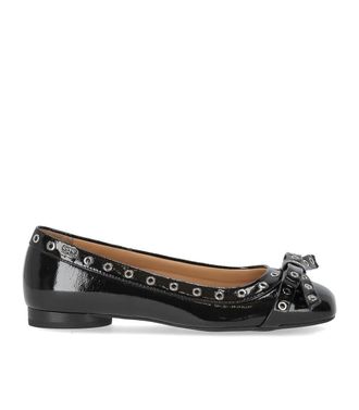 Ganni Black Patent Ballet Flat Shoe With Bows