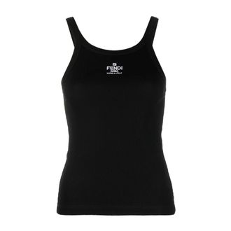 Fendi Sleeveless Tops, female, Black, Size: M Ribbed Tank Top