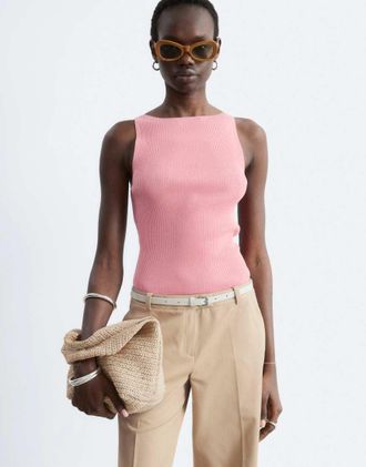 & Other Stories Top in maglia compatta rosa con scollo a barchetta
