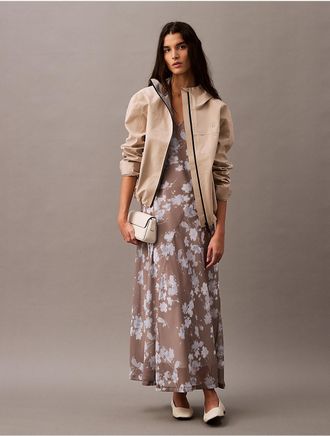 Calvin Klein Womens Chiffon Floral Printed V-Neck Dress - Grey - XS