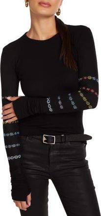 Lauren Moshi McKinley Crystal Evil Eye Stripe Top in Black at Nordstrom, Size Medium
