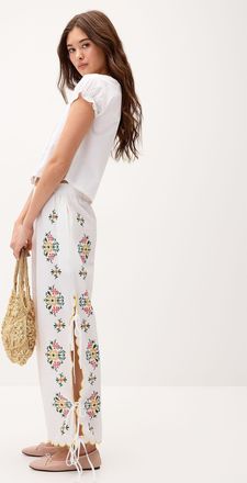 Twik Womens Flowers and side bows seersucker pant