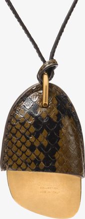 Michael Kors Brushed Brass and Snake Embossed Leather Wrapped Pendant Necklace