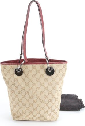 Gucci Brown Canvas Leather Handbag Tote Bag (Pre-Owned)