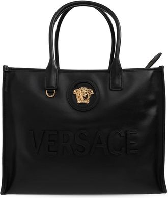 Versace La Medusa Leather Tote - Dames - Shoppers - Zwart - ONE Size - Leer - Tassen