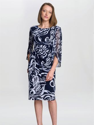 Gina Bacconi Womens Iga Abstract Print Dress - Navy - Size 18 UK