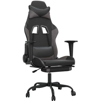 vidaXL Silla Gaming Con Reposapi&eacute;s Cuero Sint&eacute;tico Negro Gris Vidaxl