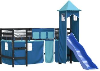 vidaXL Cama Alta Para Ni&ntilde;os Con Torre Madera Pino Azul 80x200 Cm Vidaxl