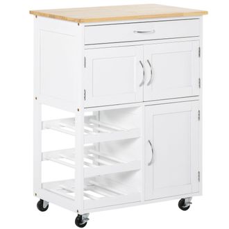 HOMCOM Carrellino Per Cucina In Legno Bianco Carrello Portavivande Salvaspazio - Homcom