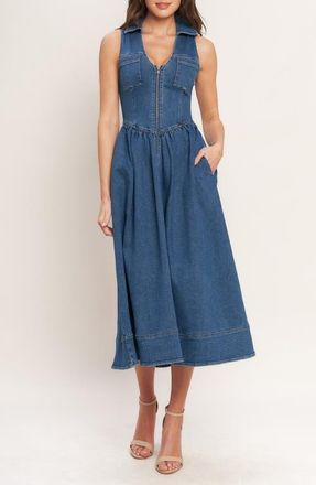 Flying Tomato Sleeveless Denim Midi Dress in Medium Indigo at Nordstrom, Size Large