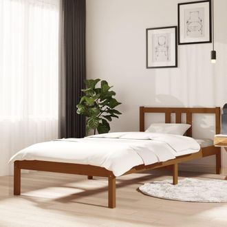 vidaXL Estructura Cama Sin Colch&oacute;n Madera Maciza Marr&oacute;n Miel 90x200 Cm Vidaxl