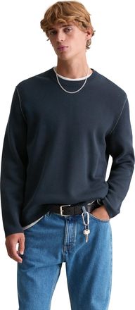 Marc O'Polo Denim Rundhalspullover MARC OPOLO DENIM, Herren, Gr. XXL, navy teal, Strick, Obermaterial: 70% Baumwolle, 30% Lyocell, regular fit normal, Rundhals, Rippb&uuml;n